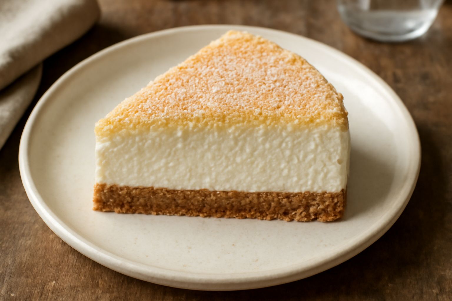 Torta Donizetti servita in piatto bianco: strati alternati di crema mascarpone color panna e polvere di cacao scuro, bordo decorato con briciole di amaretti, superficie liscia e opaca