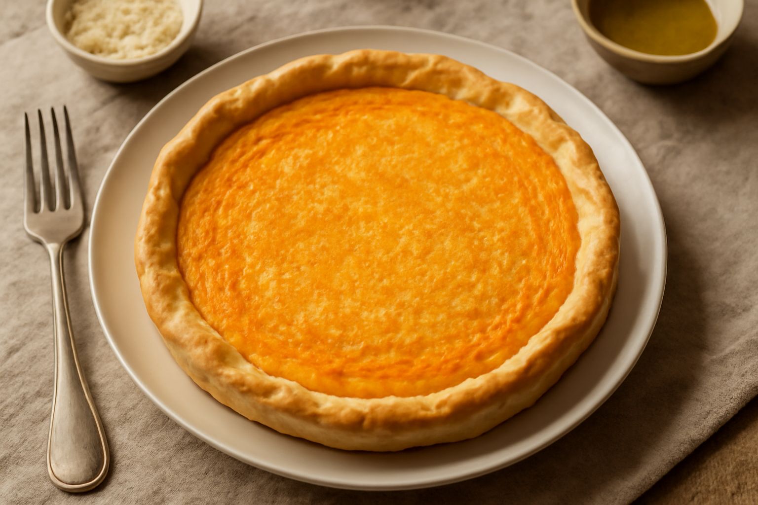 Torta salata di zucche con pasta dorata e croccante, tagliata a fette su un piatto bianco, superficie lievemente dorata, con zucca arancione visibile nel ripieno, foglie di salvia fresca come guarnizi