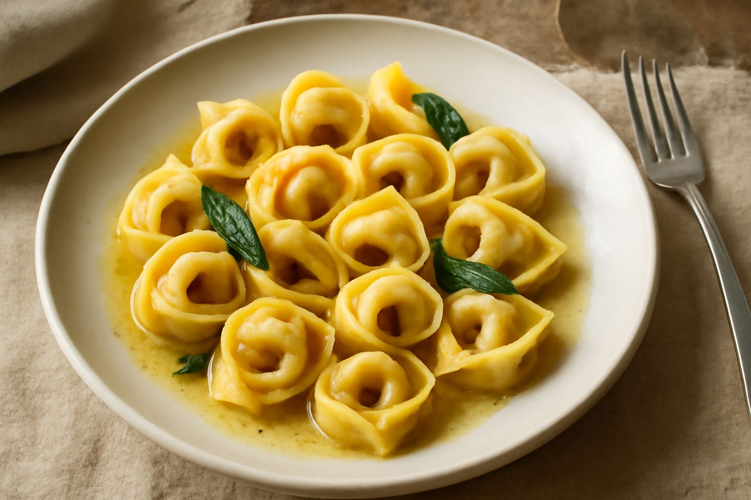 Tortellini di carne pordenonesi disposti in fila su un piatto bianco con brodo caldo trasparente e una spolverata di parmigiano grattugiato, contorni di prezzemolo fresco