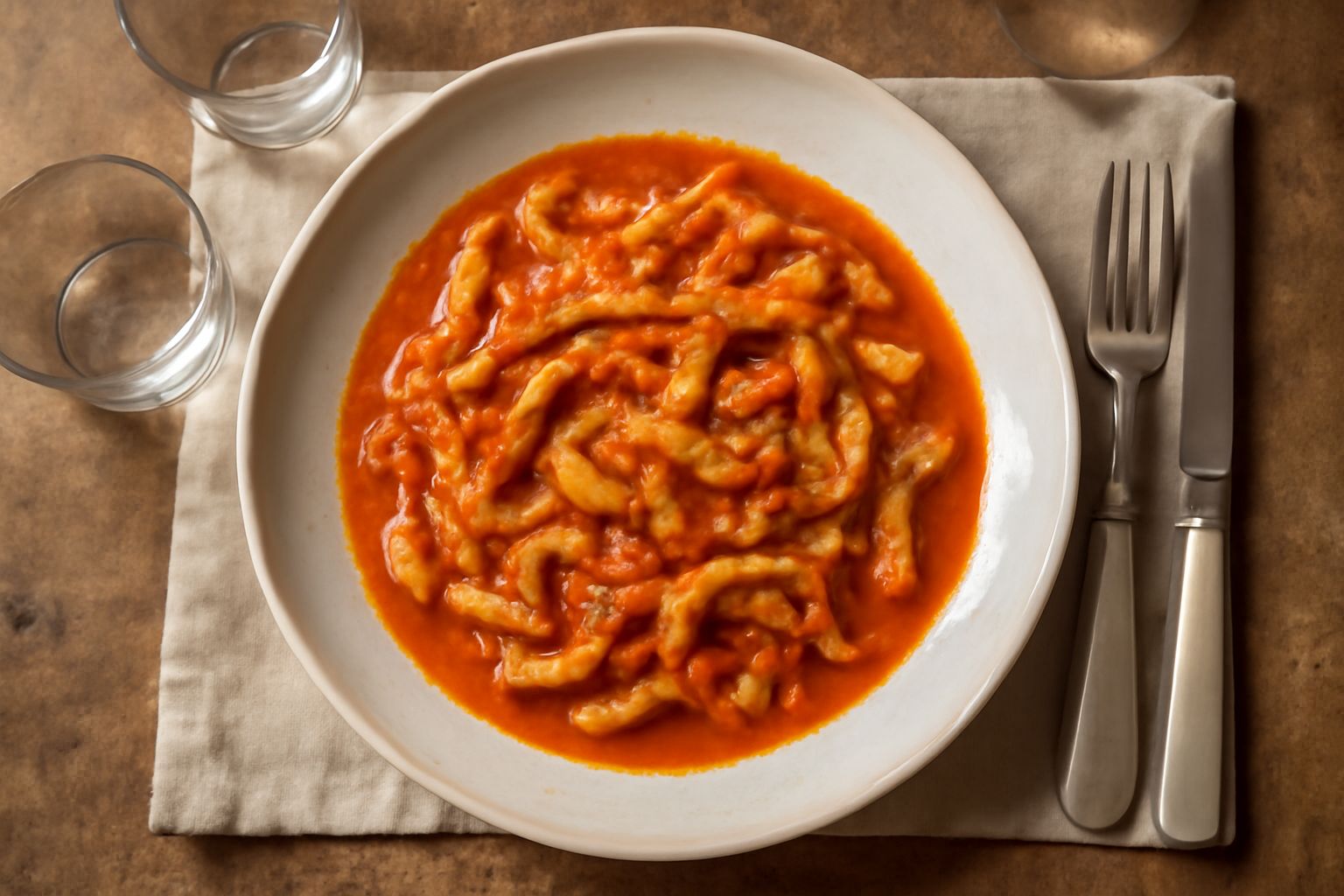 Trippa alla cremonese servita in piatto fondo bianco, stufato marrone-rosso con pezzi di zampa morbida, cipolla caramellata e salsa densa, guarnita con prezzemolo fresco tritato e formaggio grattugiat