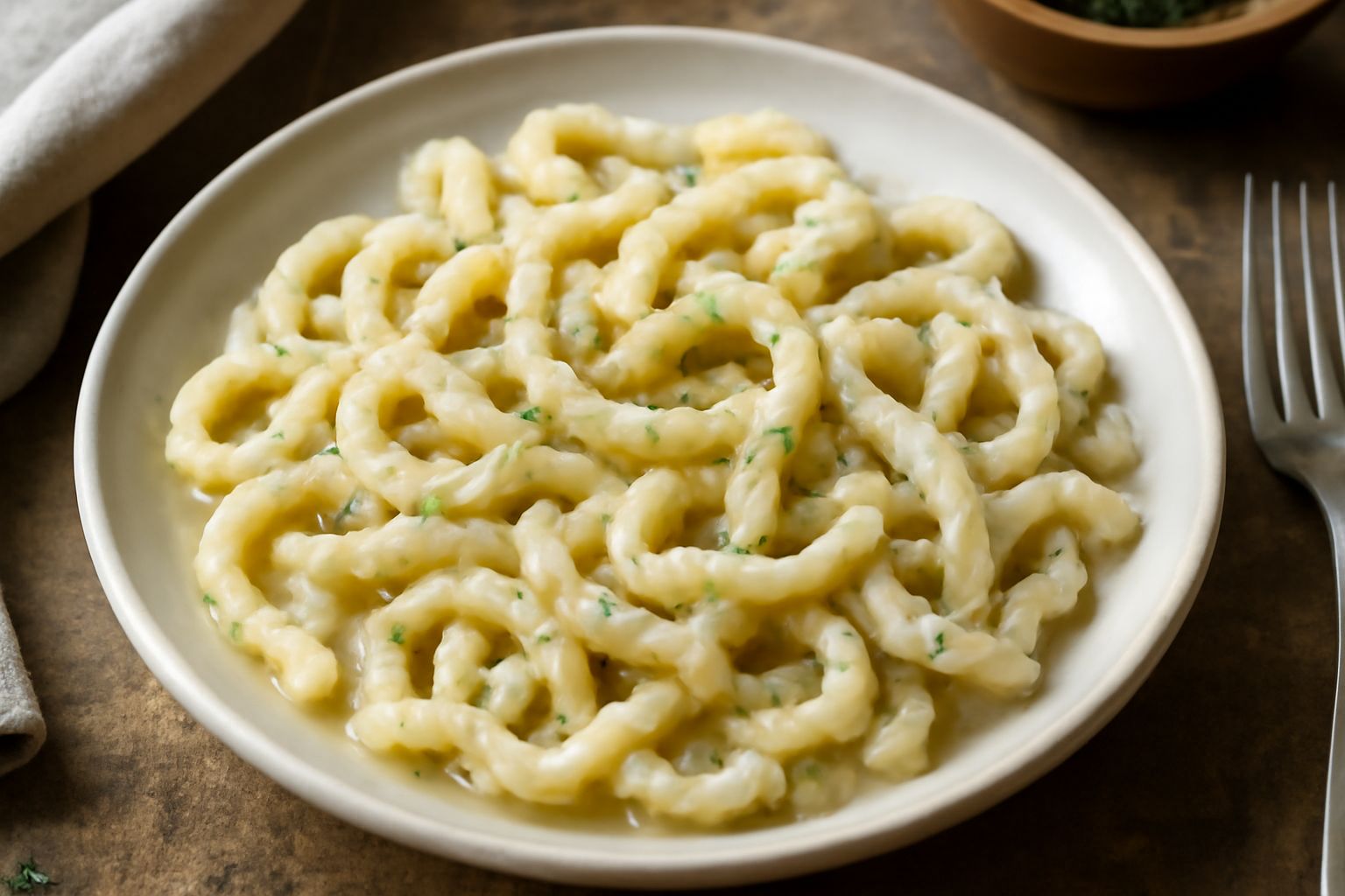Trippa fredda bianca e morbida tagliata a striscie nel piatto, condita con olio lucido, fettine sottili di aglio e prezzemolo fresco verde, servita su un piatto bianco con contorno di limone