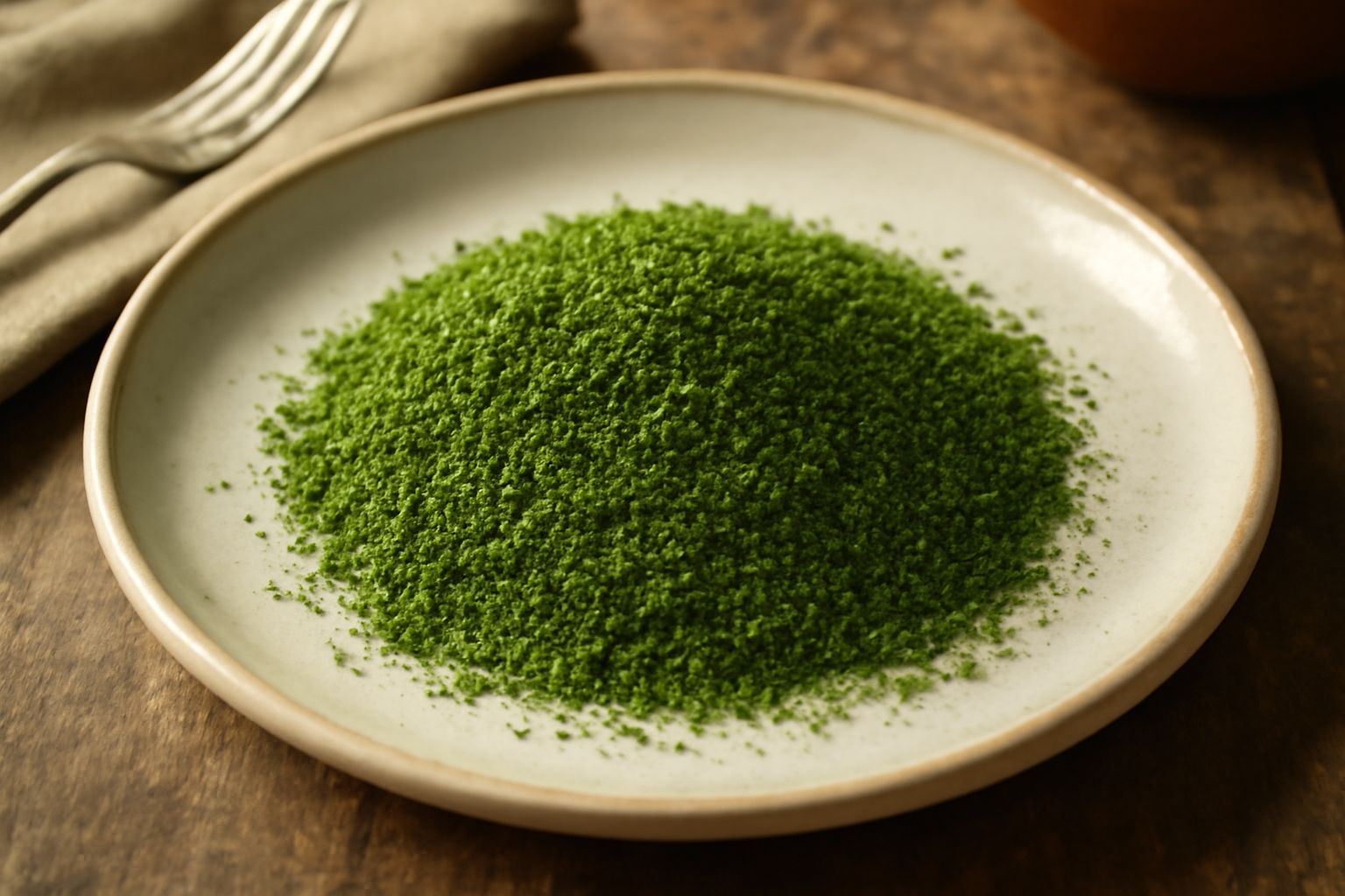 Foglie di mentuccia verde brillante tritate finemente in un piatto bianco, circondate da foglie fresche intere di menta ancora con i gambi