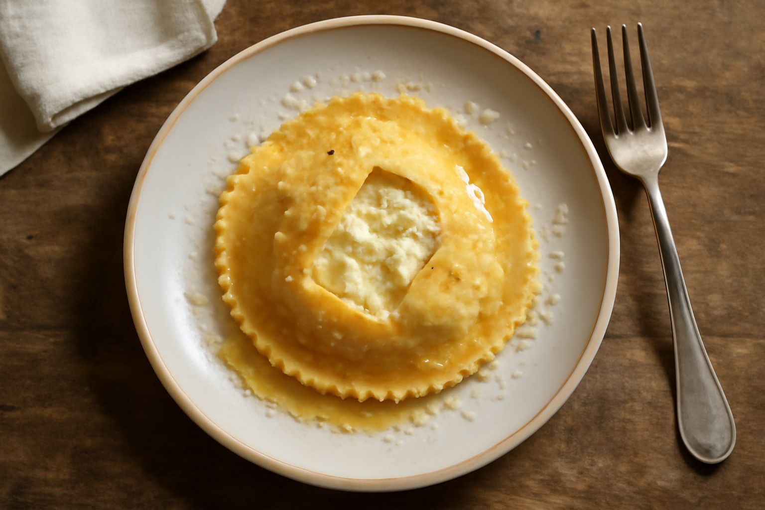 Piatto di tuma e antico con ravioli ripieni di ricotta e cacio, conditi con sugo di pomodoro e basilico fresco