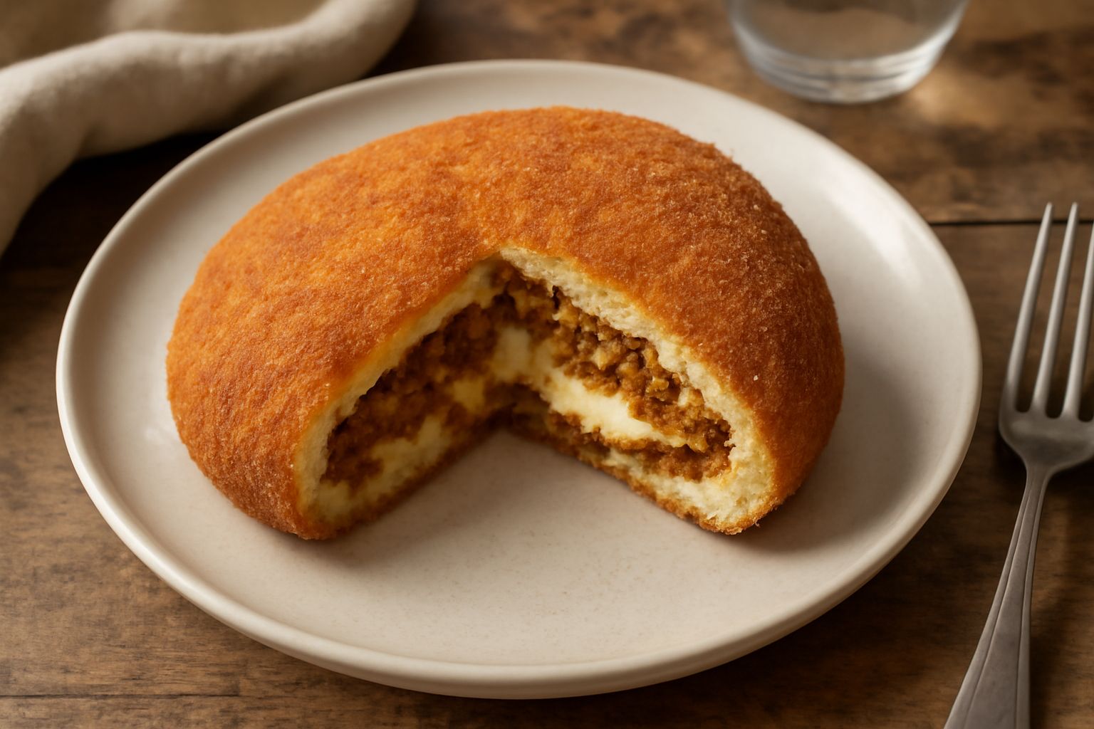 Turriedda dorate e croccanti servite su un piatto bianco, tagliate a metà per mostrare il ripieno di ragù e formaggio filante, con un contorno di pomodori freschi