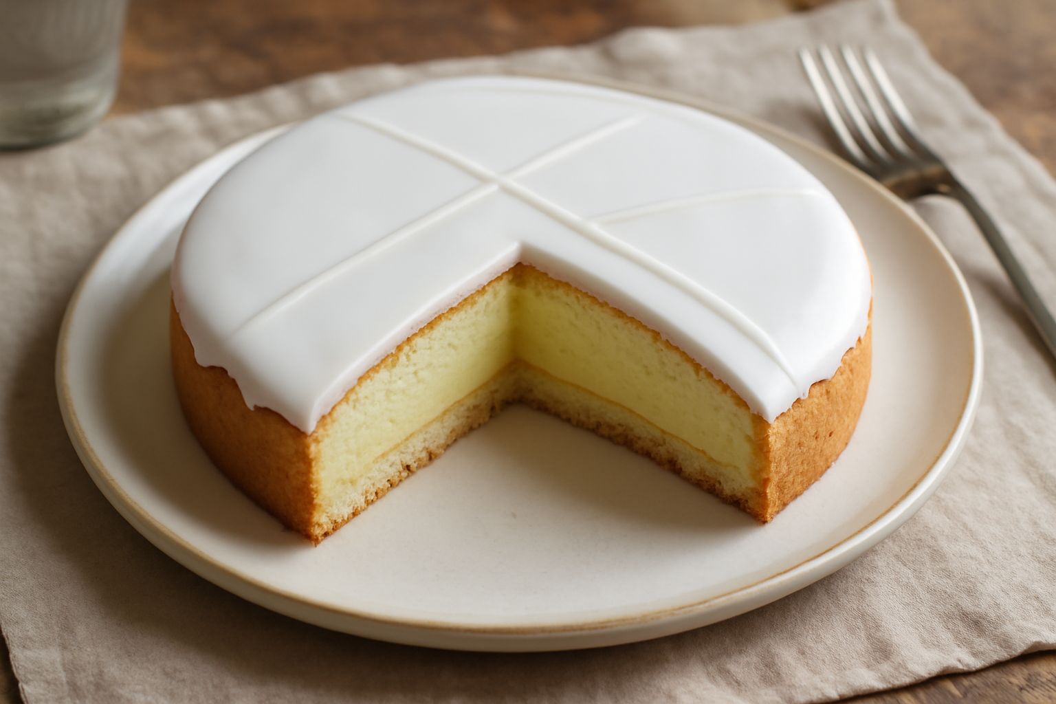 Vastedda di ricotta affettata che mostra il ripieno cremoso bianco con canditi colorati e cioccolato, servita su un piatto bianco con polvere di zucchero
