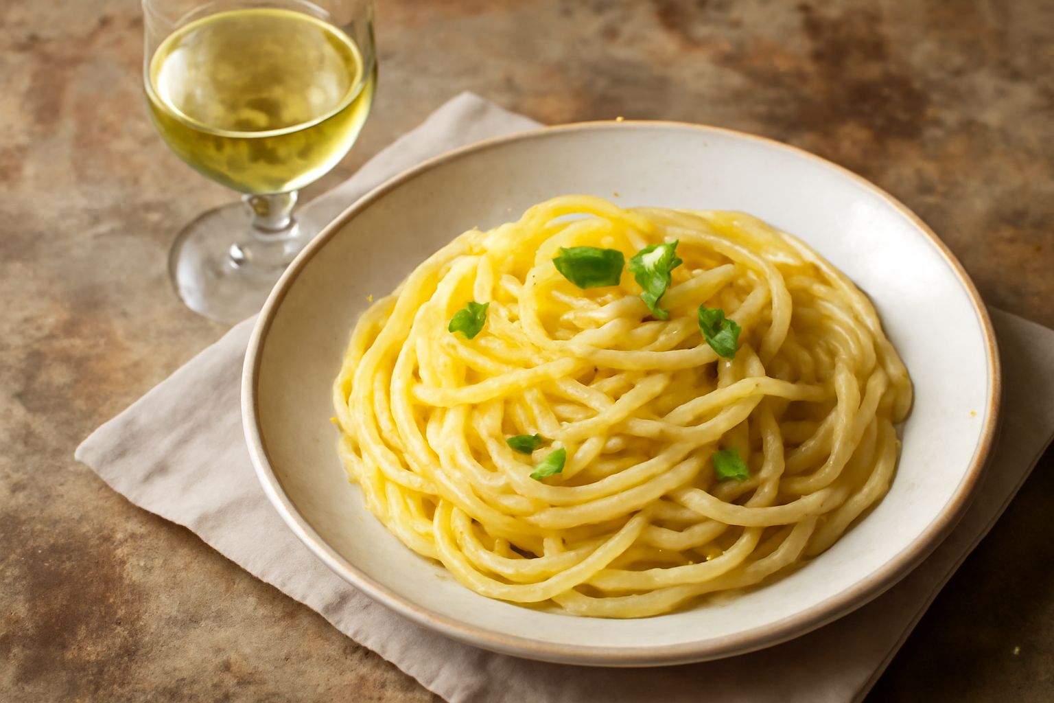 Bicchiere di vino bianco trasparente Vermentino di Pitigliano su tavolo di legno, con riflessi gialli e verdi, accanto a limone fresco tagliato a metà e piatto di pesce cotto