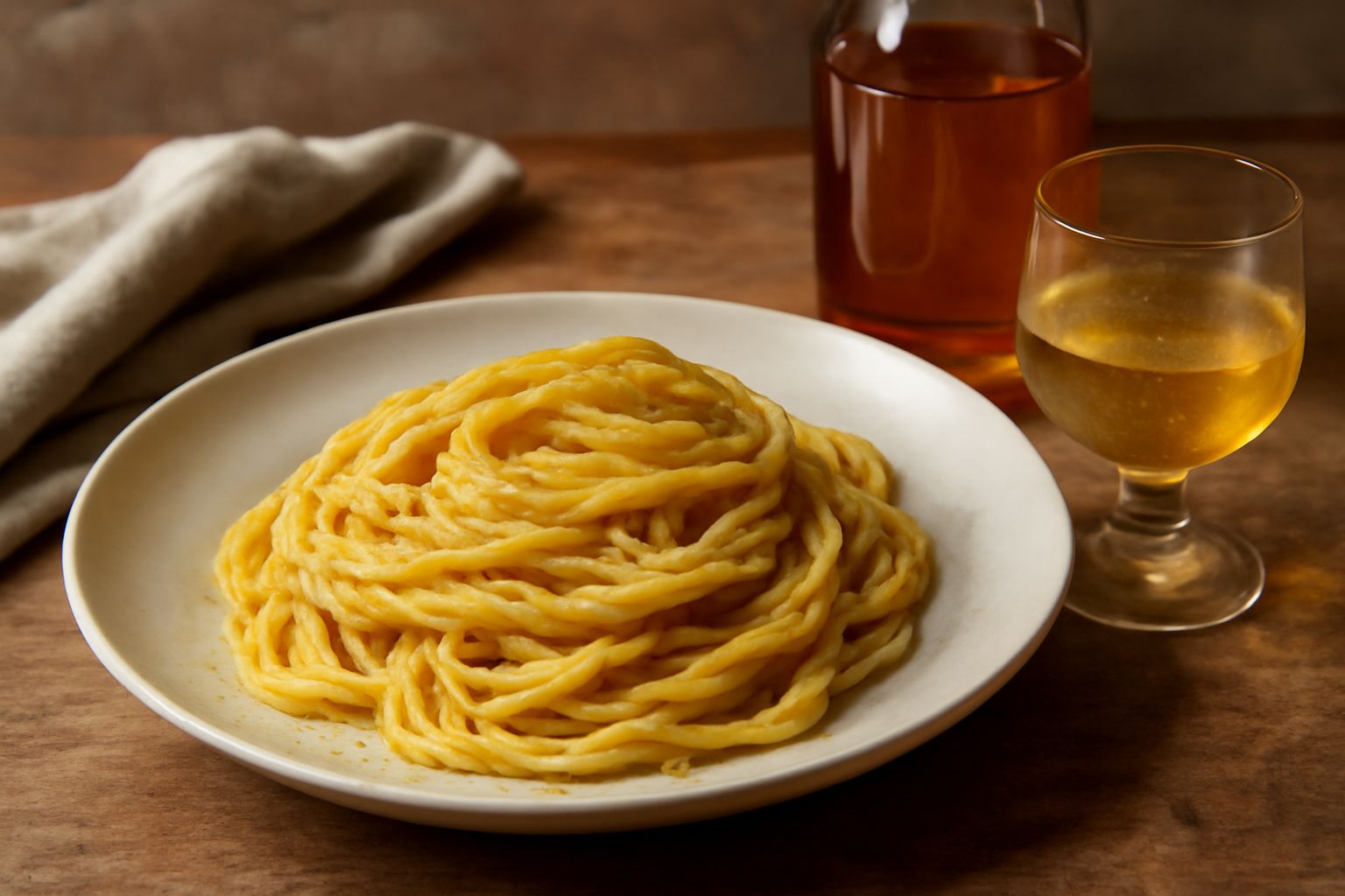 Bicchiere di vermouth abruzzese di colore giallo ambrato, servito con fette di limone e ghiaccio, accanto a una bottiglia scura e rametti di erbe aromatiche secche