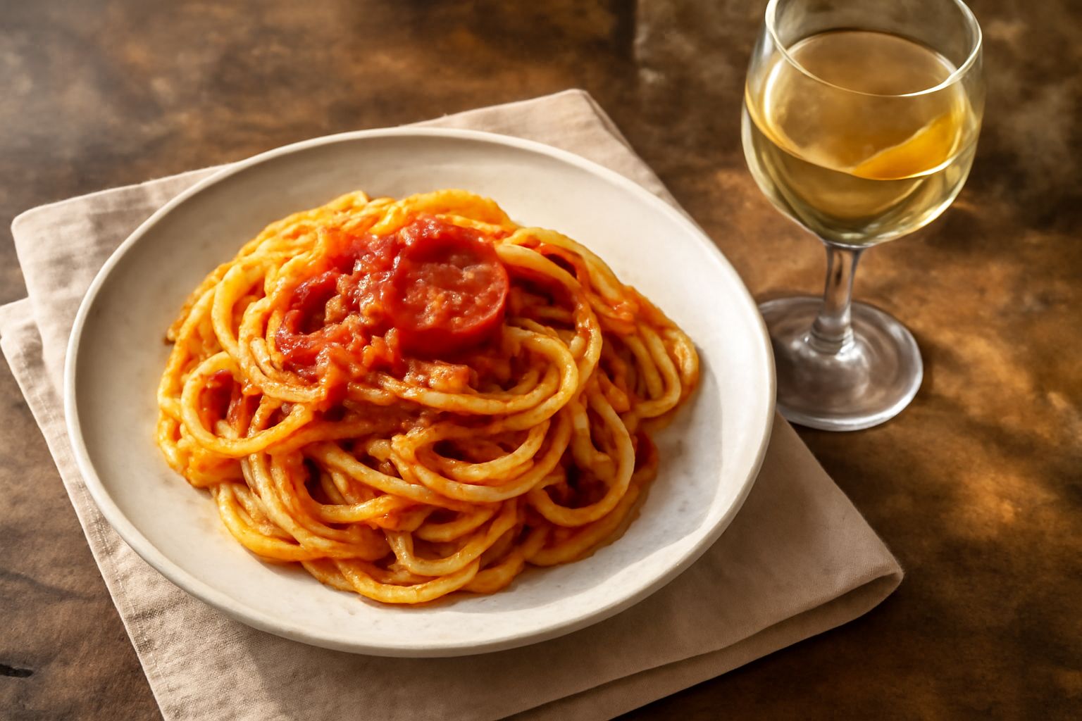 Bottiglia di vermouth bianco trasparente con etichetta, accanto a un bicchiere con liquido paglierino, su un piano di legno con rametti di assenzio e botaniche sparse