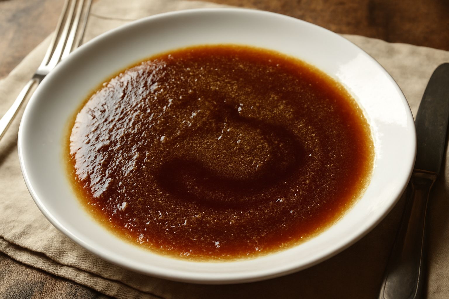Un bicchiere trasparente con vin cot dal colore marrone scuro e lucido, versato da un cucchiaio di legno su un tavolo con grappoli d'uva nera sfocati sullo sfondo