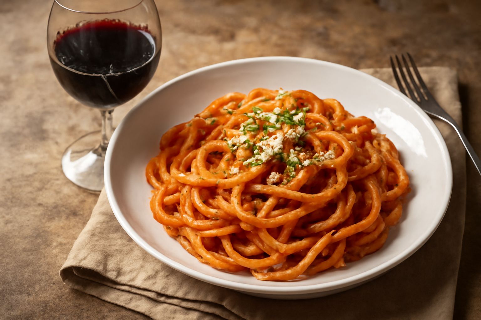 Calice di vino Recioto rosso scuro con riflessi granata, servito su tavolo di legno accanto a grappoli d'uva appassita e biscotti secchi