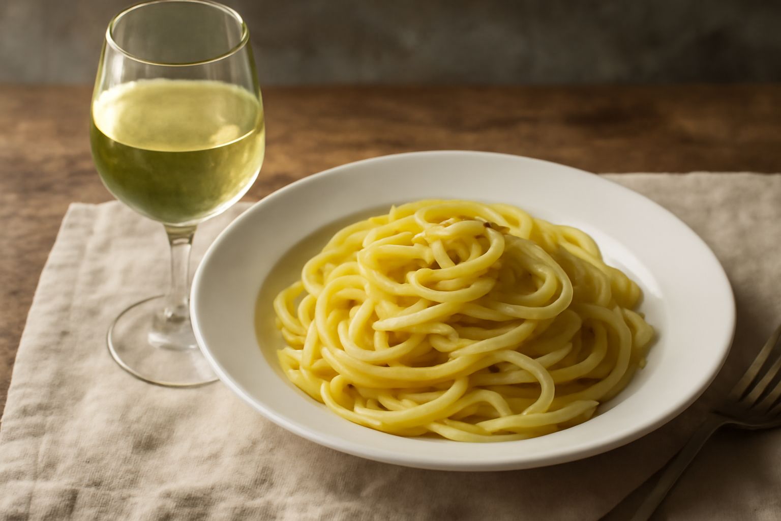 Calice di vino bianco trasparente e cristallino con riflessi giallognoli, posato accanto a ostriche fresche su ghiaccio e limone su tavolo di legno chiaro