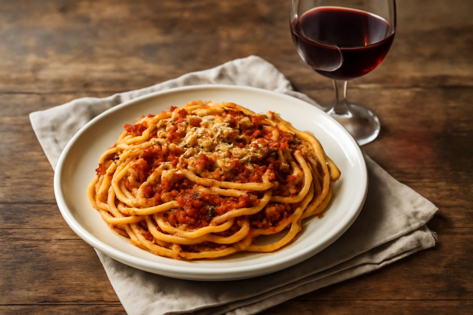 Bicchiere di vino rosso novarese dal colore rubino profondo, con sfondo tavolo di legno, piatto di salumi e pane toscano, luce naturale