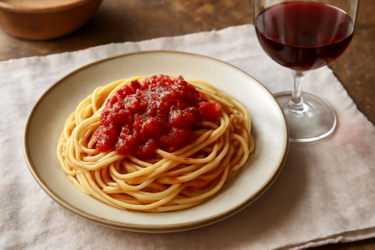 Bicchiere di vino rosso Petit Rouge su tavolo di legno con uva rossa scura, formaggio, pane tostato e sfondo di montagne sfocate