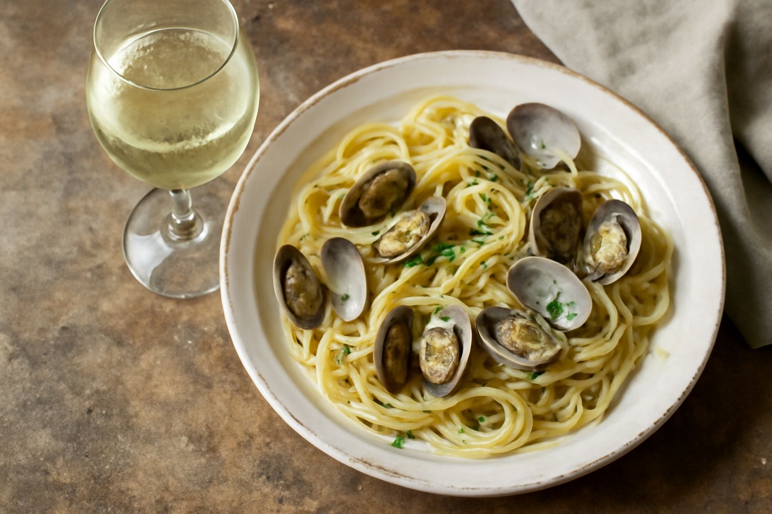 Bicchiere di vino bianco pale, trasparente, con riflessi giallini, servito in un calice pulito su una tavola di legno scuro con pane toscano e formaggi freschi intorno