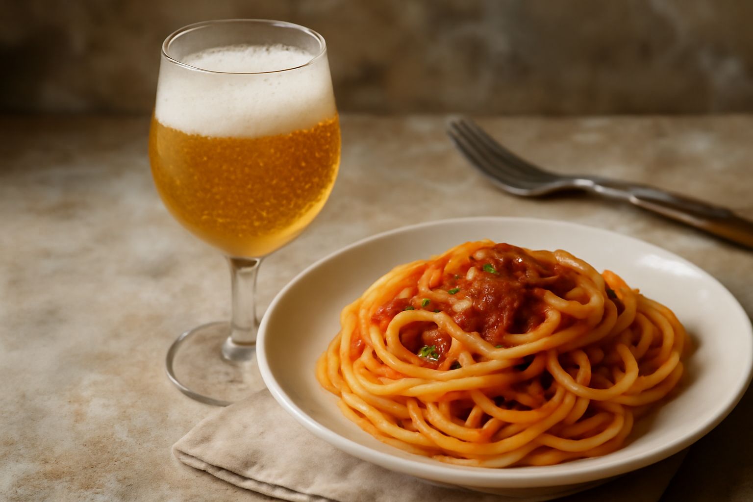 Bicchiere di vino frizzante naturale color ambrato con bollicine che salgono verso la superficie, su fondo sfumato grigio e bianco