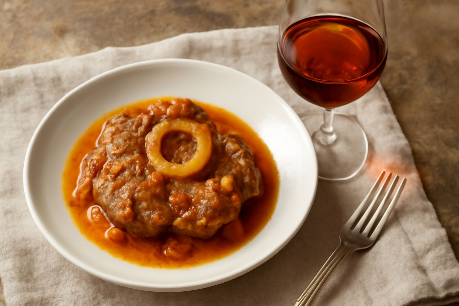Bicchiere di cristallo trasparente con moscato passito di colore ambrato dorato, posizionato su una superficie bianca, con luce naturale che evidenzia la trasparenza e la luminosità del vino