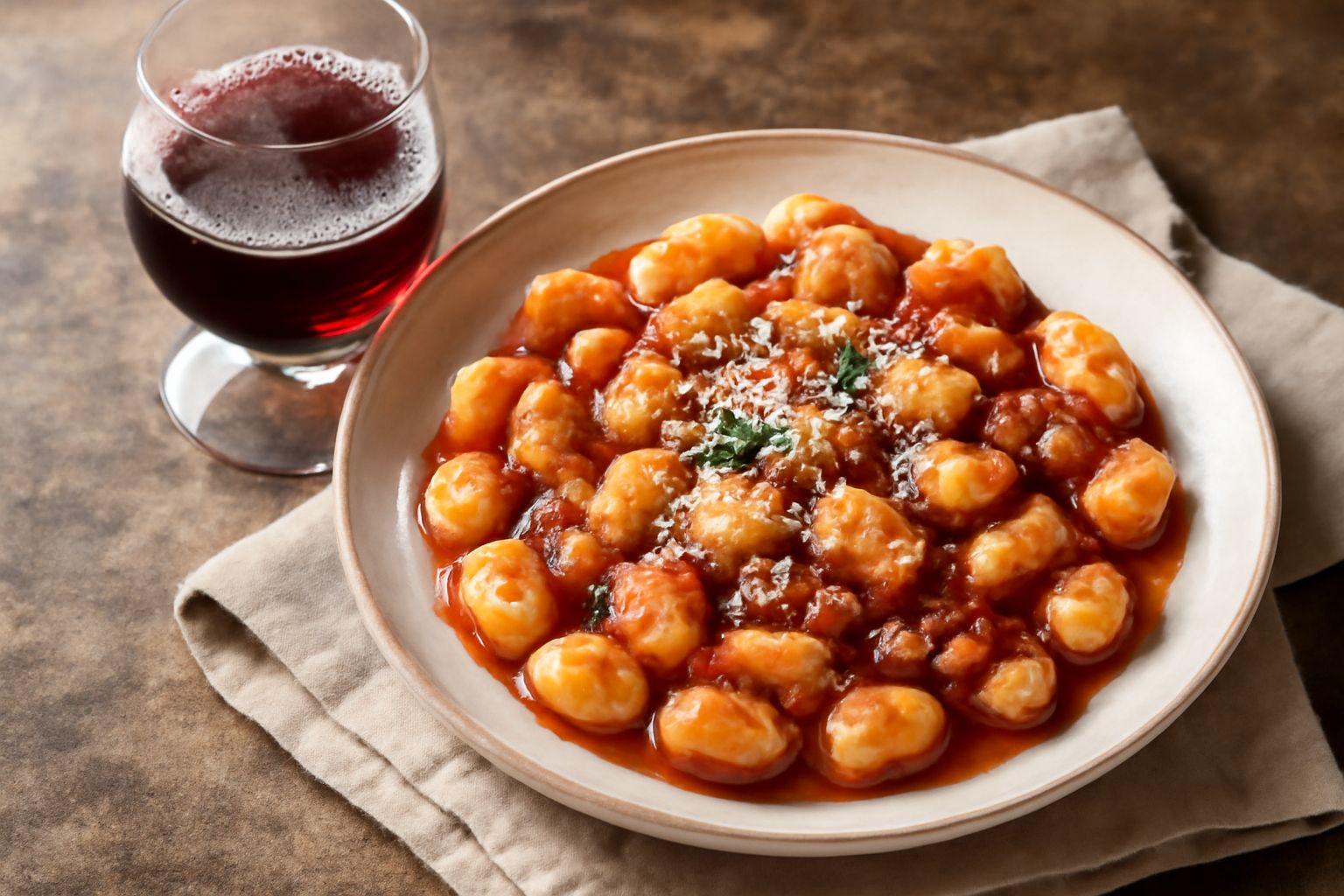 Calice di vino novello bresciano rosso brillante con riflessi granato, servito su tavolo di legno accanto a tagliere di salumi e formaggi freschi, con grappolo d uva rossa sullo sfondo