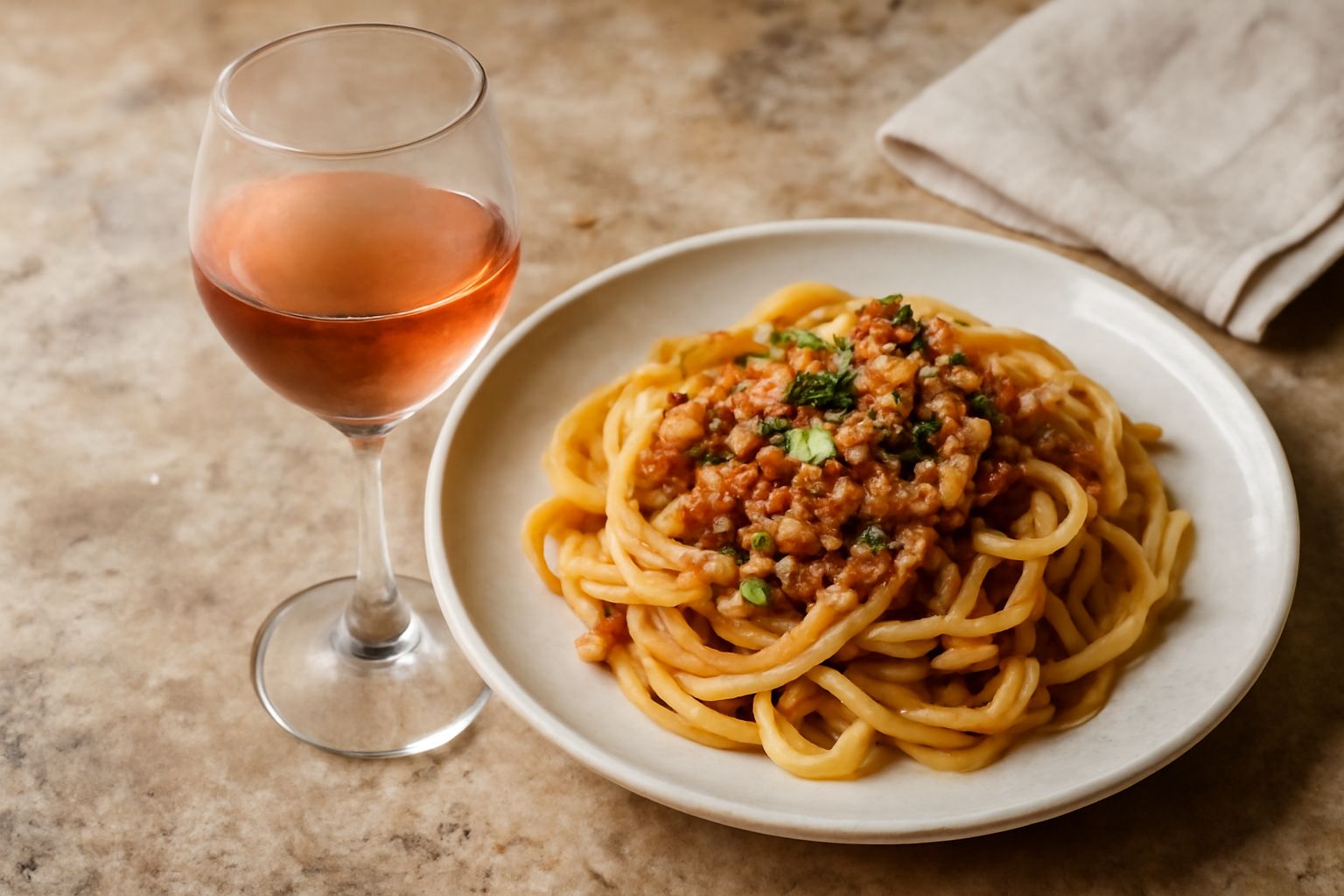 Calice di vino rosato del Teramano dal colore rosa pallido, trasparente, contenente il vino freddo con cubetti di ghiaccio, in sottofondo paesaggio collinare della provincia di Teramo con vigneti verd