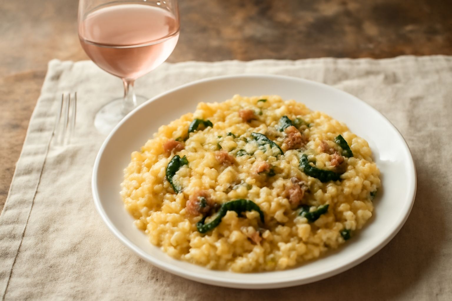 Bicchiere di vino rosato della Valle Brembana dal colore rosa pallido, illuminato dalla luce naturale, servito su tavolo di legno con grappoli d'uva rosa sullo sfondo e paesaggio montano sfocato