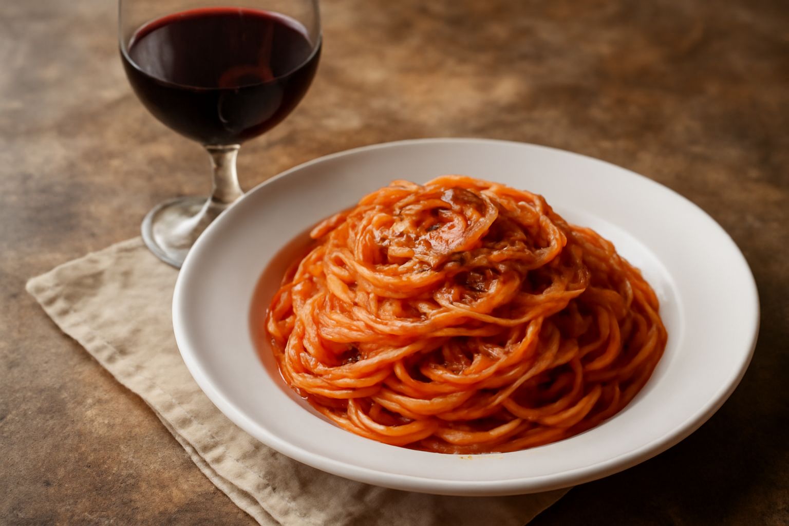 Calice di vino rosso rubino scuro con riflessi granati, versato da una bottiglia, su sfondo di vigneti toscani collinari durante il tramonto autunnale, con foglie rosse e terra rossa in primo piano