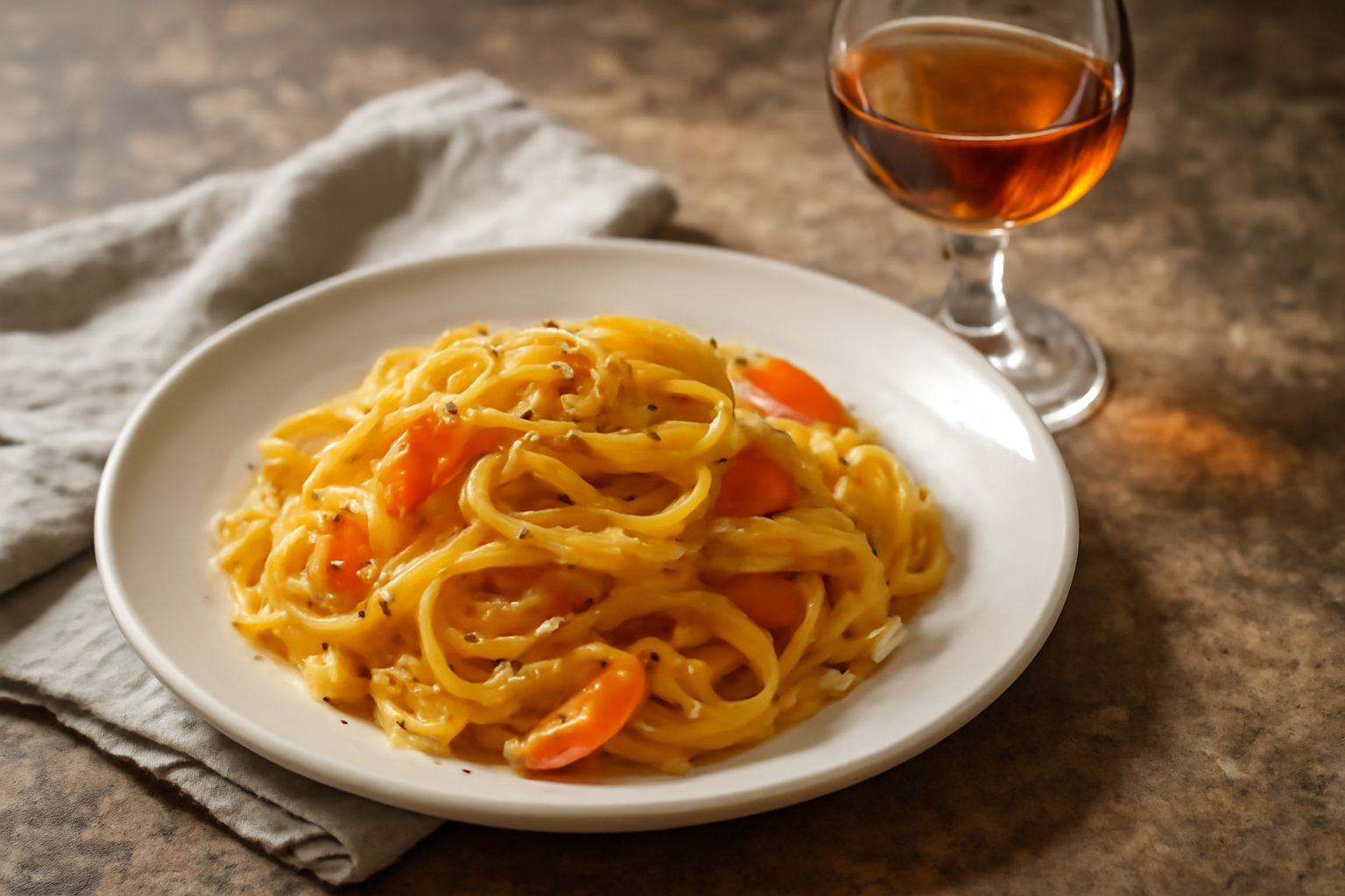 Bicchiere di vino Zibibbo color ambra con riflessi dorati, servito a temperatura fredda, con uva Moscato fresca accanto e sfondo di luce naturale