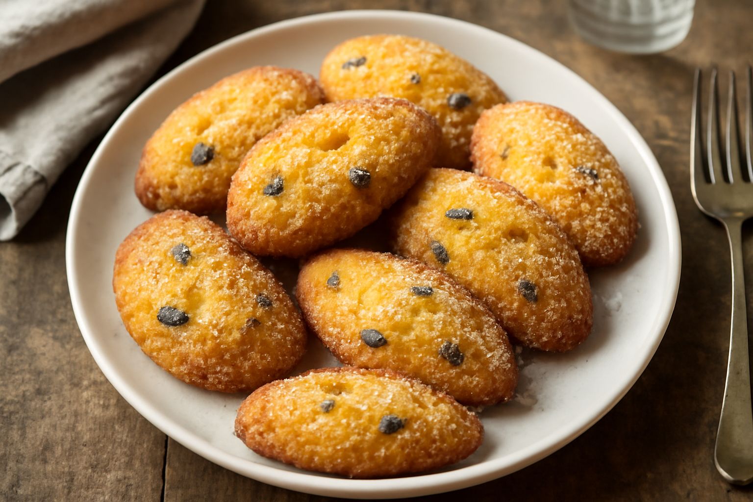 Zaleti veneziani dorati e croccanti disposti su un piatto bianco, con uvetta visibile, accanto a una tazza di caffè nero