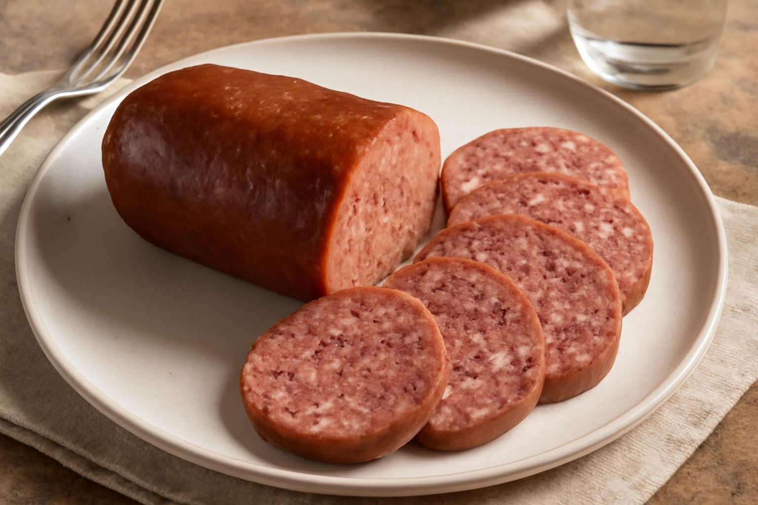 Zampone ripieno intero dorato su un piatto bianco, tagliato a metà per mostrare l'interno del ripieno con carni rosse e rosa chiaro, contornato da lenticchie marroni e foglie di prezzemolo fresco