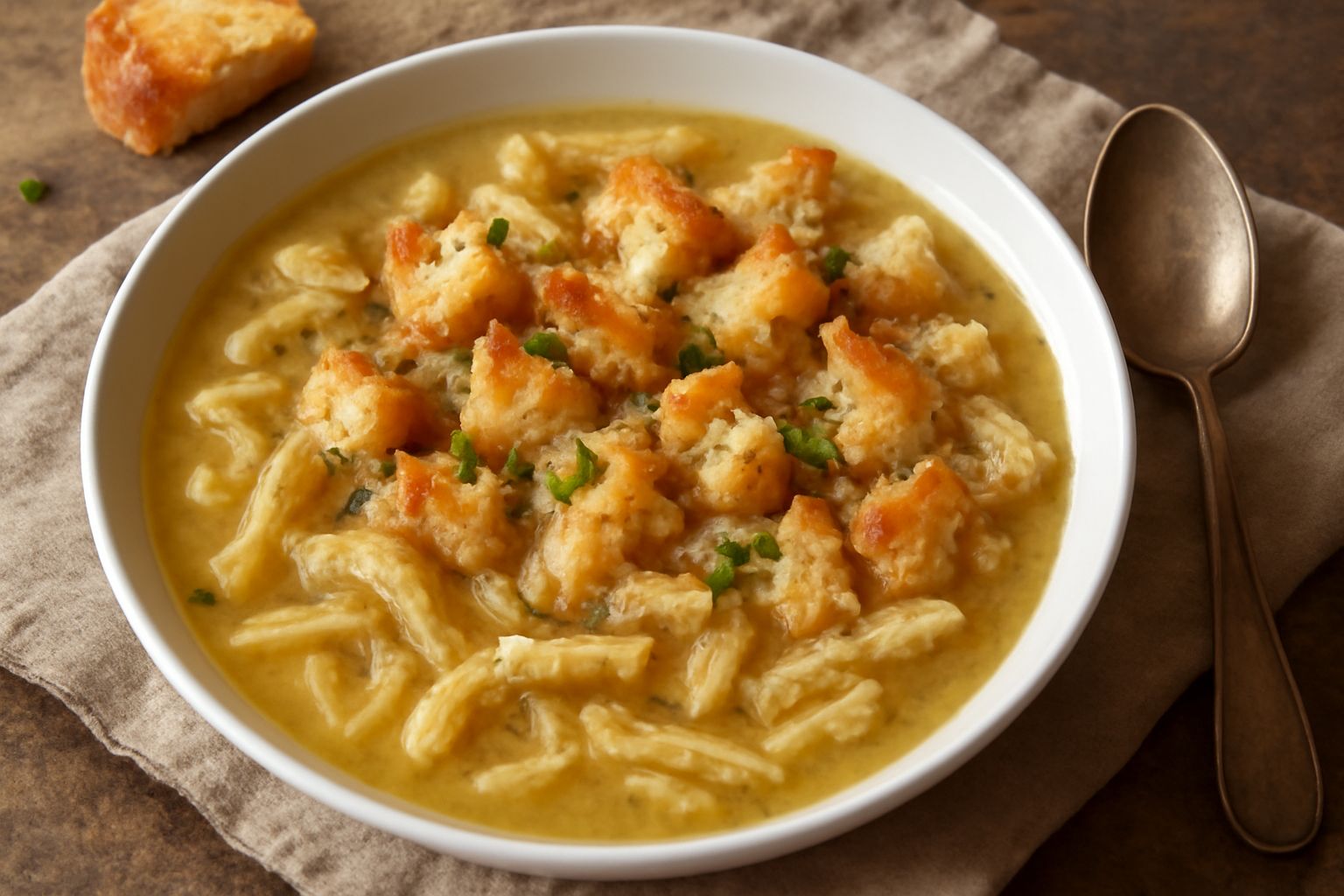 Zuppa di trippa in ciotola bianca con pezzi di trippa beige e rosa, brodo trasparente dorato, pane raffermo tostato ai bordi, pepe nero sparso in superficie, cucchiaio di legno, tavolo rustico